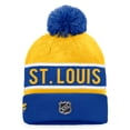 thumbnail image 2 of Men's Fanatics Royal/Gold St. Louis Blues Authentic Pro Rink Cuffed Knit Hat with Pom, 2 of 2