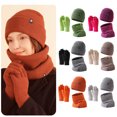 thumbnail image 4 of comerut Winter Beanie Hat with Gloves Scarf Set Solid Color Soft Elastic Ultra-Thick Windproof Knitted Hat Neck Warmer Gloves, 4 of 8
