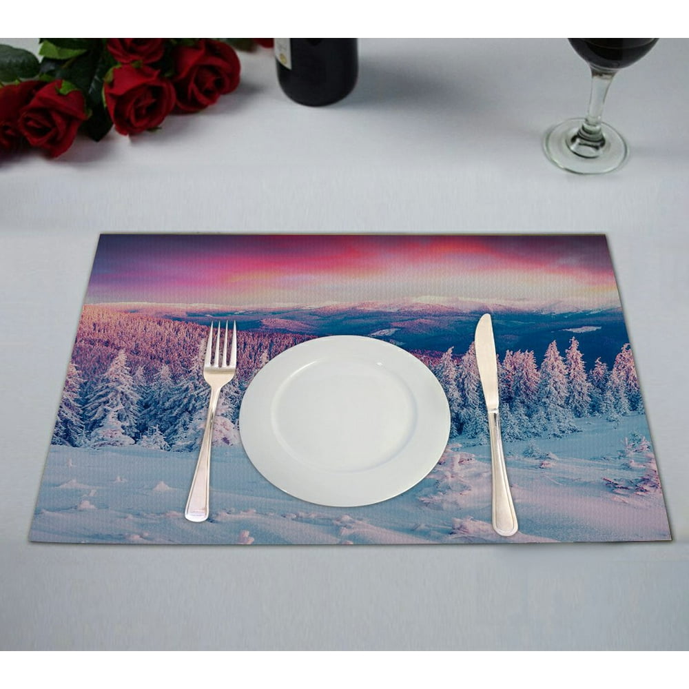 GCKG Colorful Winter Scene Placemat, Carpathian Mountains and Snowy