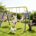 thumbnail image 5 of Yacona Swing Sets for Backyard, with Saucer & Belt Swing, Playground Sets for Backyards, Outdoor Swingset for Kids, Yellow, 5 of 8