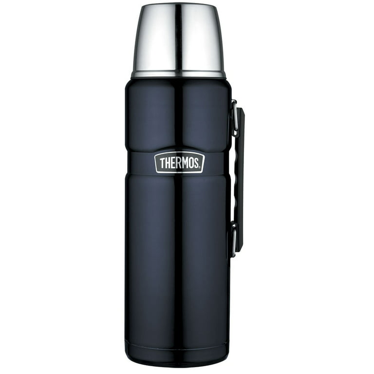 Thermos Black 40 Oz Stainless Steel Double Wall Beverage Bottle W/Drinking  Cup