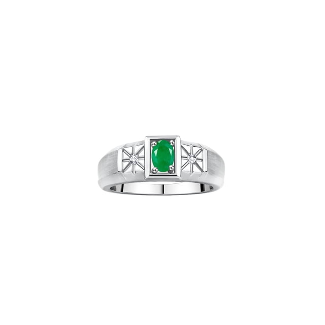 RYLOS Men's Rings Sterling Silver Classic 6X4MM Oval Gemstone & Diamond Ring Emerald May Birthstone Rings For Men, Silver Rings, Size 11