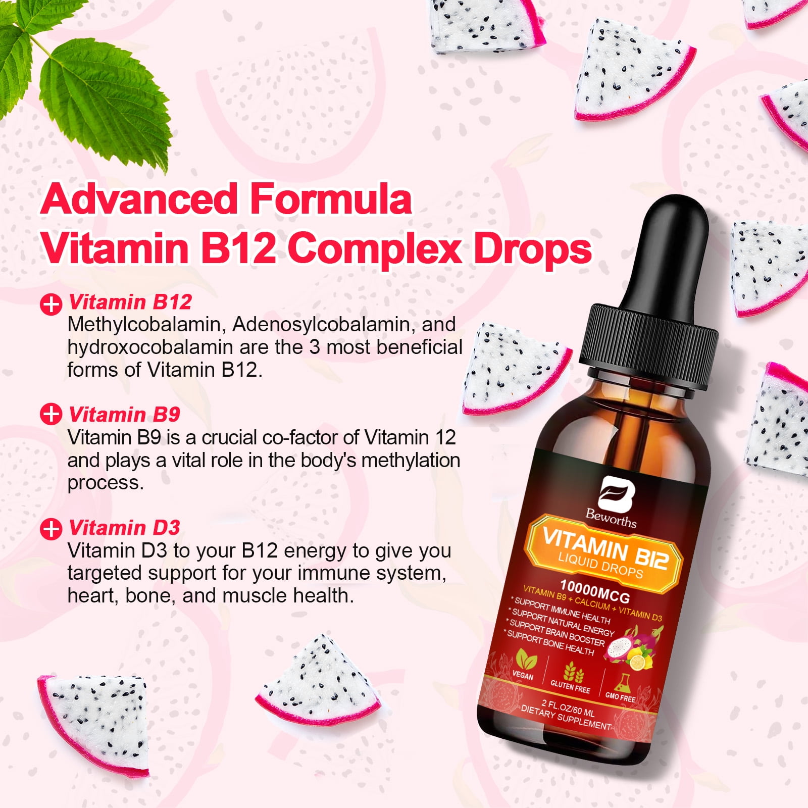 (2 Pack)Vitamin B12 Liquid Drops 10000mcg,Support Energy,Nerve* & Immune System,2fl oz