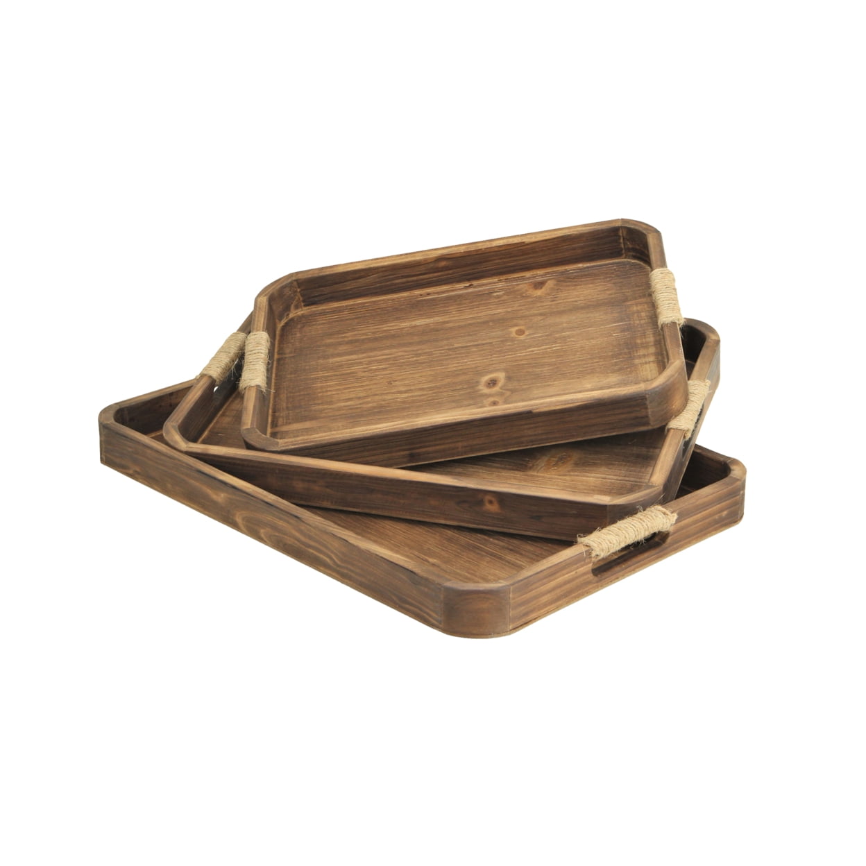 Cheungs Set Of 3 Curved Dark Brown Wood Trays - Walmart.com