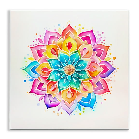 Stupell Industries Bright Rainbow Mandala Abstract Painting Unframed Art Print Wall Art, 12 x 12