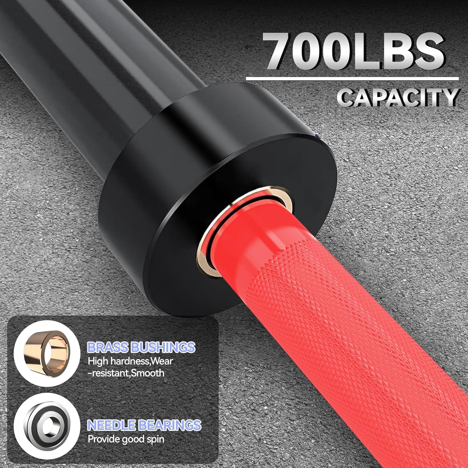 Acekid Home Gym Barbell Bar with Anti-Slip Knurling, Solid Steel for Weightlifting, Red/Black