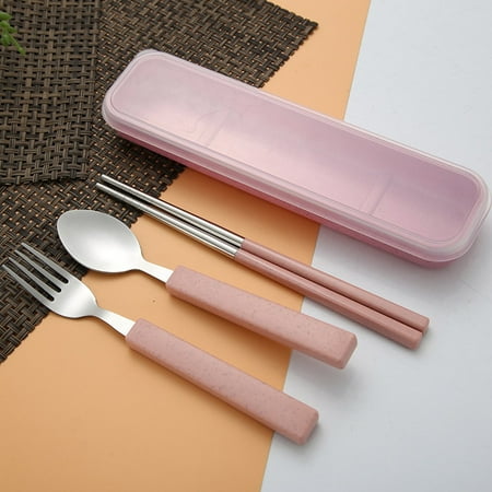 

3pcs/set Spoon Fork Chopsticks Stainless Steel Travel Cutlery Tableware Box