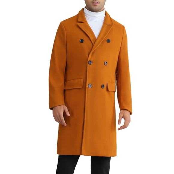 Abrigo Inspire Chic para hombres, de doble botonadura, con cuello de muesca, cálido, de invierno, abrigo largo de negocios con bolsillos, talla XL, color marrón