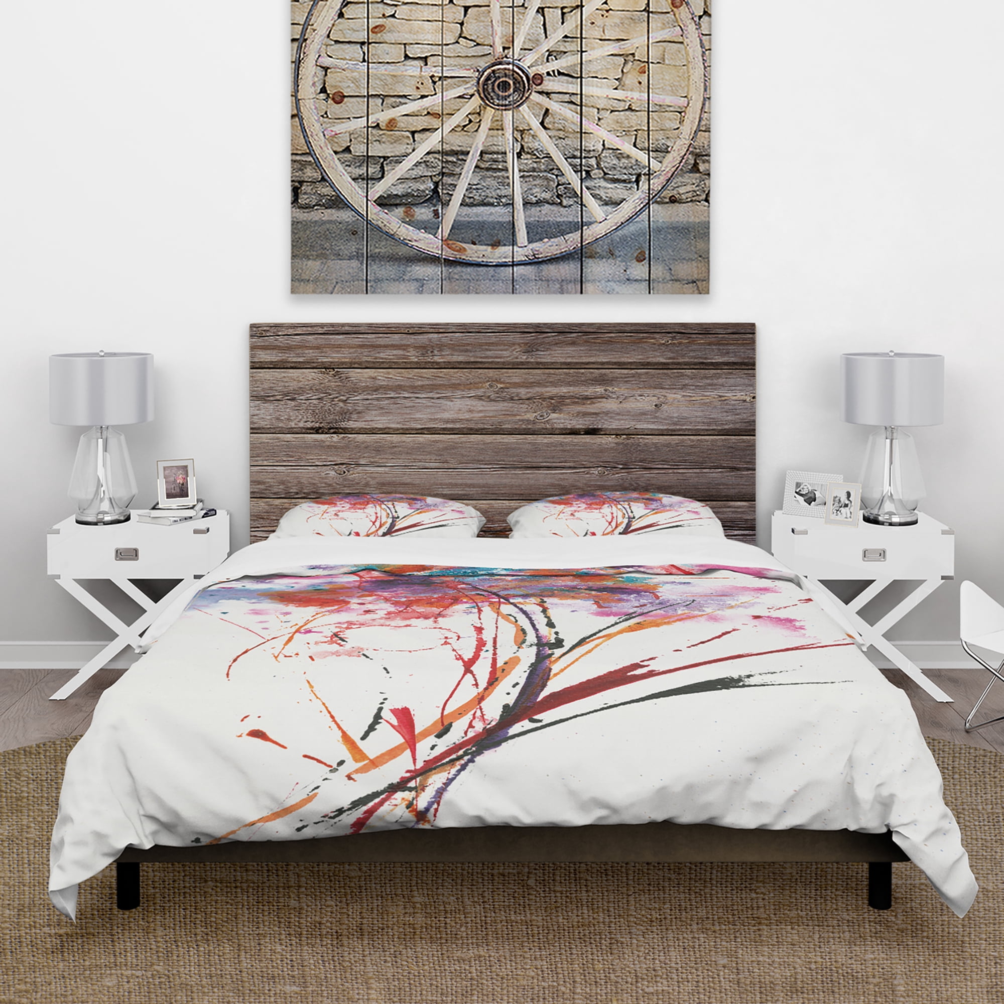 Designart 'Abstract Red Flowers' Cottage Duvet Cover Set