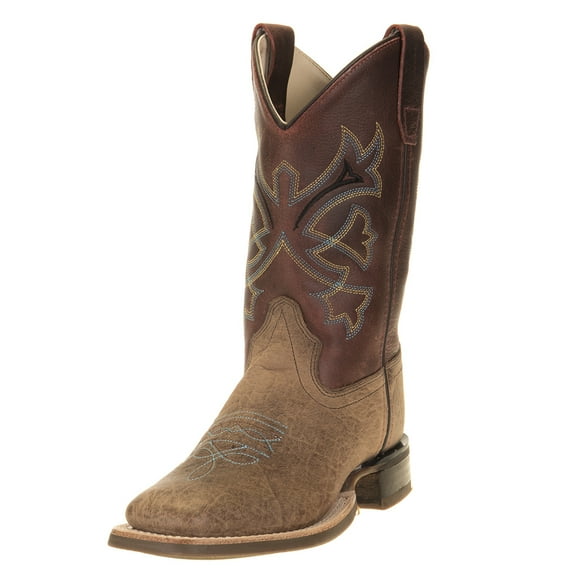 Old West Brown/Burnt Red Youth Boys Leather Cowboy Boots 4D