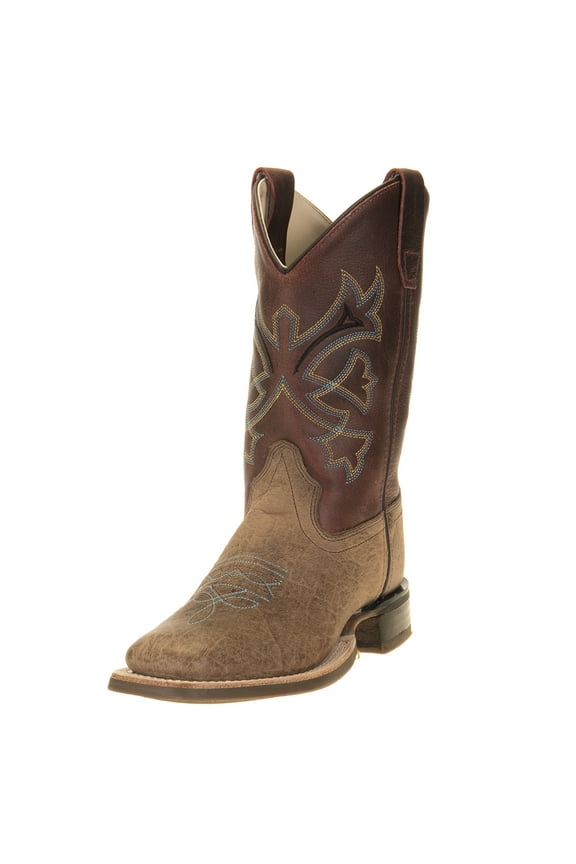 Old West Boys' Bull Hide Print Western Boot Broad Square Toe Brick Red 4 1/2 D