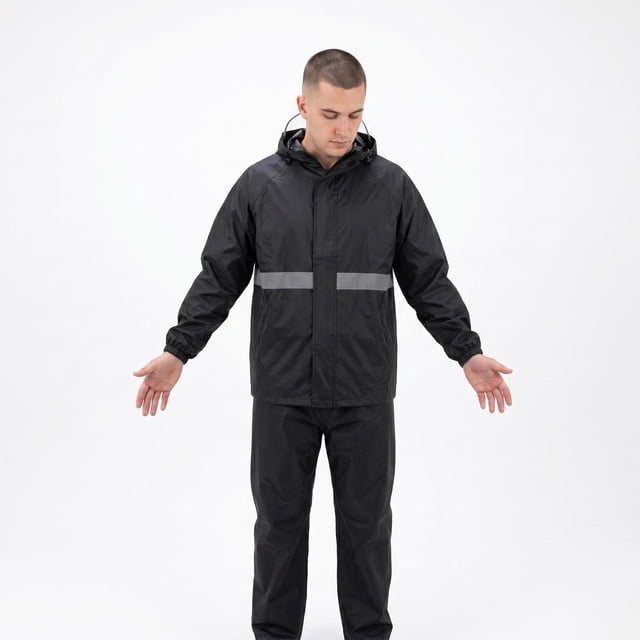 Conjunto Impermeable Chamarra y Pantalón Tiras Reflectantes negro XXL