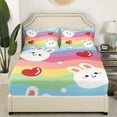 thumbnail image 2 of YST Drap-Housse Mignon Rabbit Arc-en-Ciel Draps de Lit pour Filles Lapins Mignons Ensembles de Literie Simple Housse de Lit Rayée Colorée Draps Cœurs Rouges, Décor Animaux de Dessin Animé Chambre d'Enfants Décor 2 Pcs Doux, 2 of 6