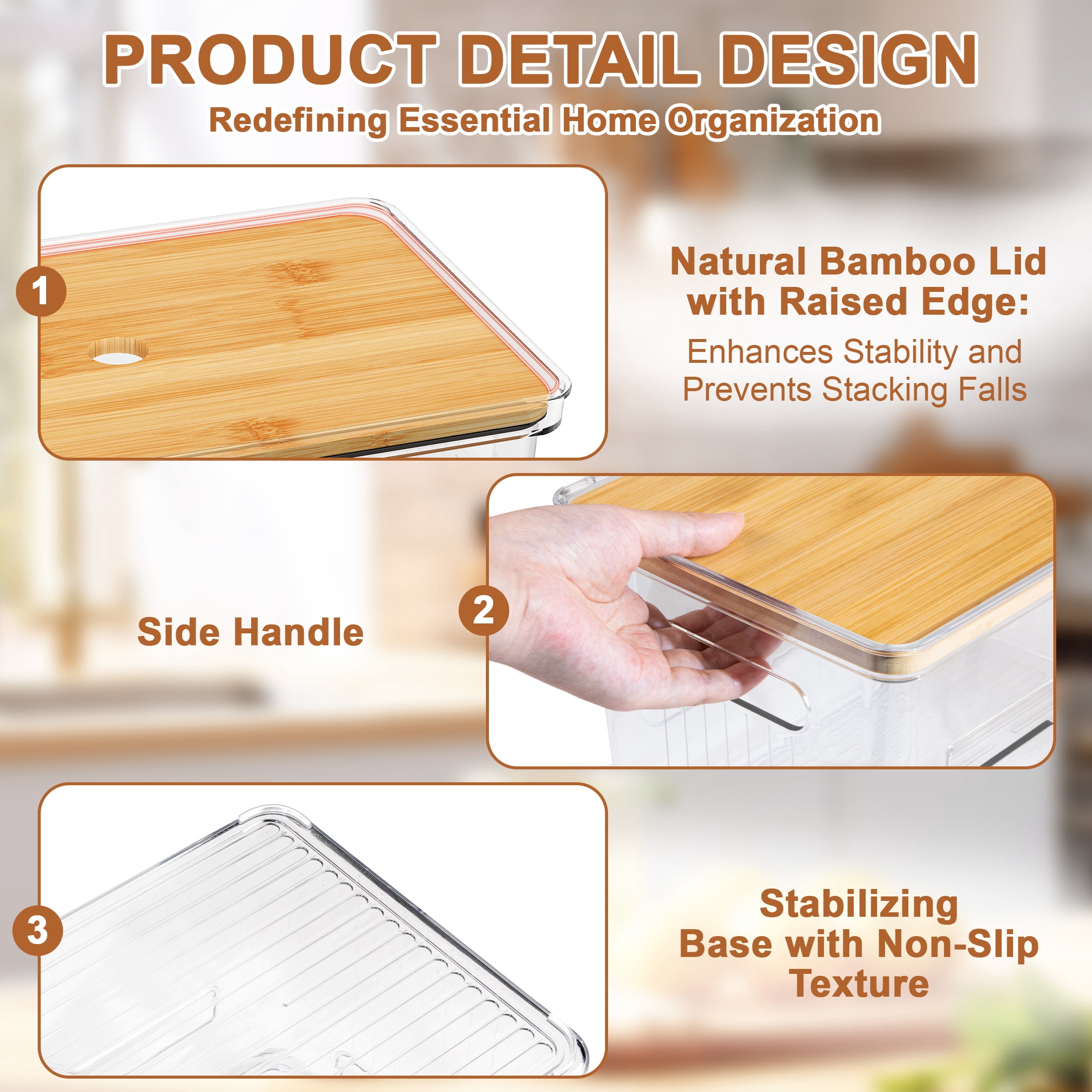 Hnrifc 2 Pack Stackable Storage with Bamboo Top for Laundry Room Organization, Extra Large Trash Bag/Garbage Bag Dispenser, Under Sink Organizer, Pantry Organizers