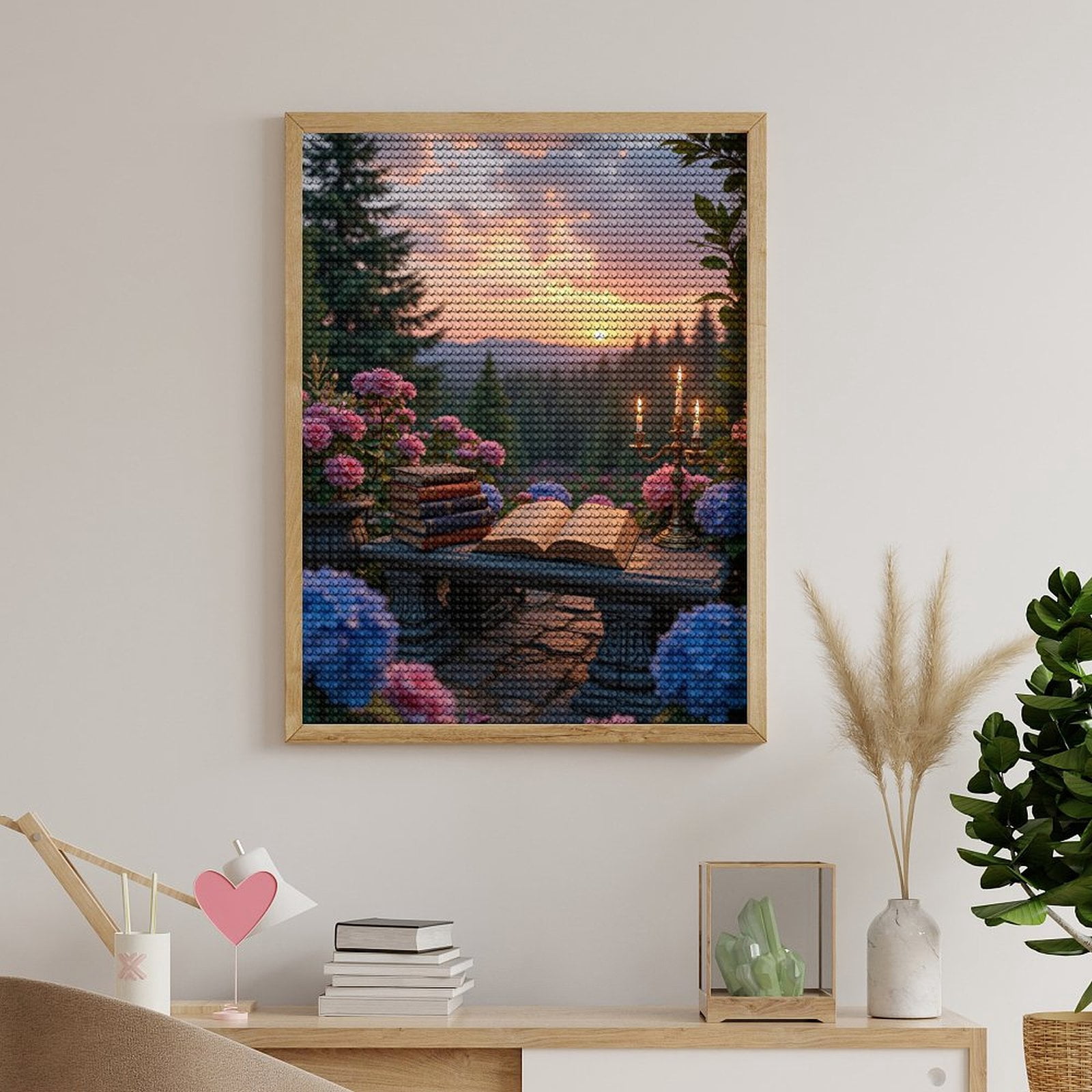 Diamond Art Kits for Adults, Sunset Garden Books Candle Blossoms 5D Diamond Painting Kits for Adults Beginners, DIY Full Drill Diamond Painting, Gem Art and Crafts 12x16