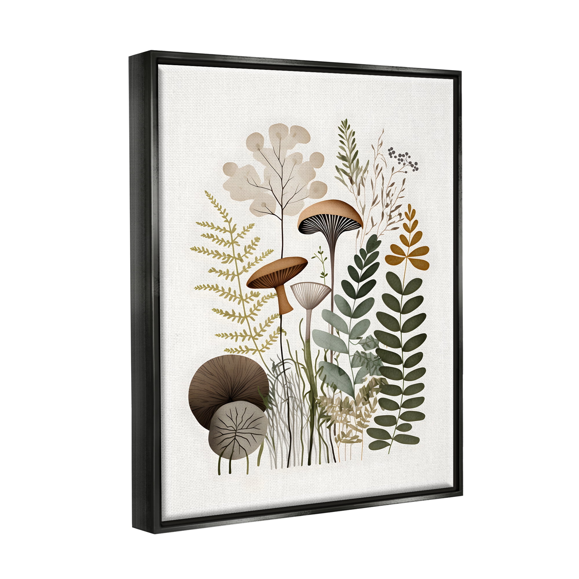 Stupell Industries Earthy Woodland Botanicals Botanical & Floral Painting Black Floater Framed Canvas Art Print Wall Art, 17 x 21