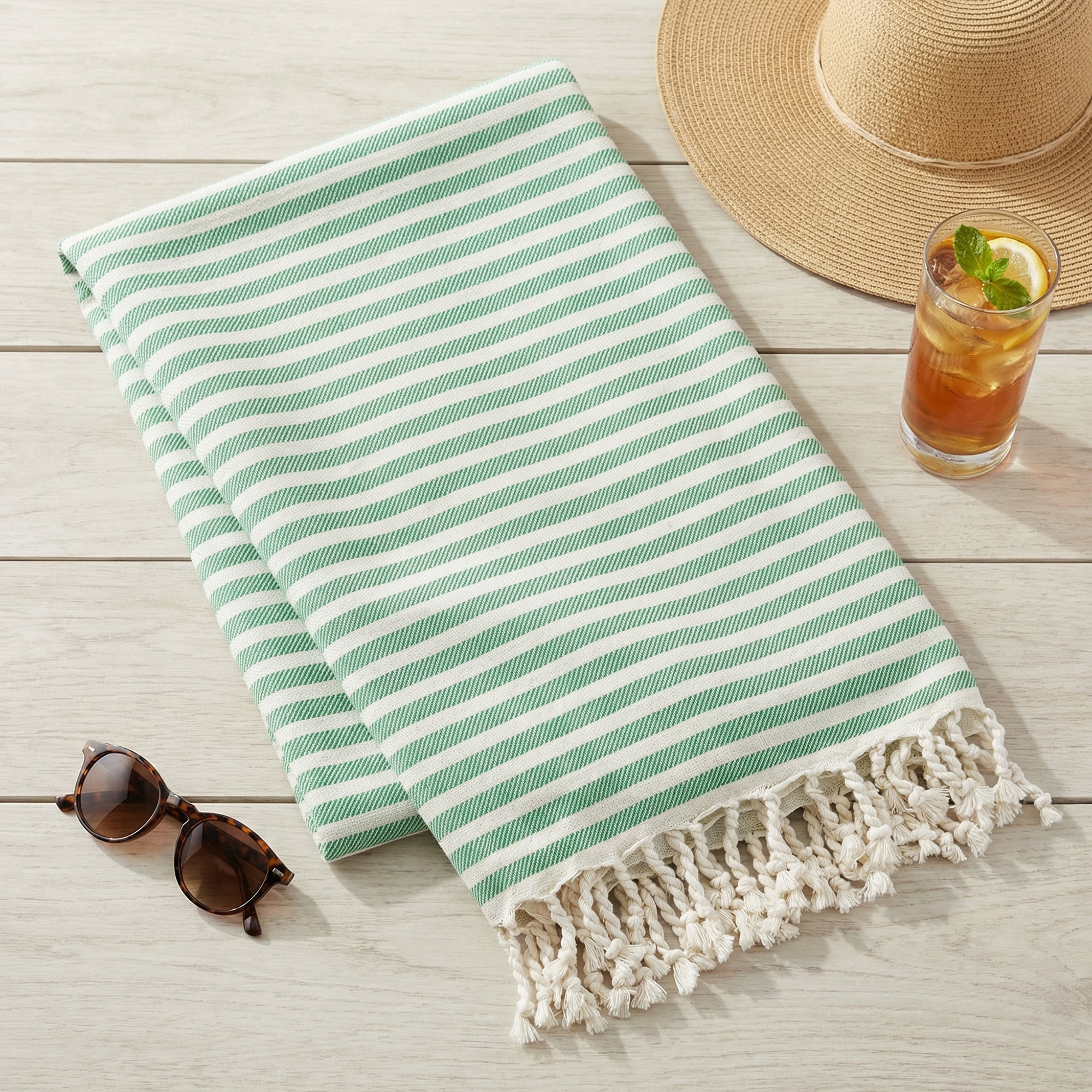 Unique Bargains 2 Pack Soft Sand Free Quick Dry Turkish Towel Green/Yellow 71"x40"