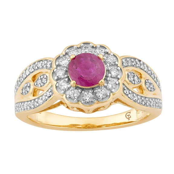 10k Gold Ruby & 1/3 Carat T.W. Diamond Tiered Flower Ring