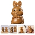thumbnail image 3 of MasteelfCA Wooden DIY Rabbit Ornament Exquisite Bunny Holding Rabbit Statue Desktop Decoration, 3 of 8