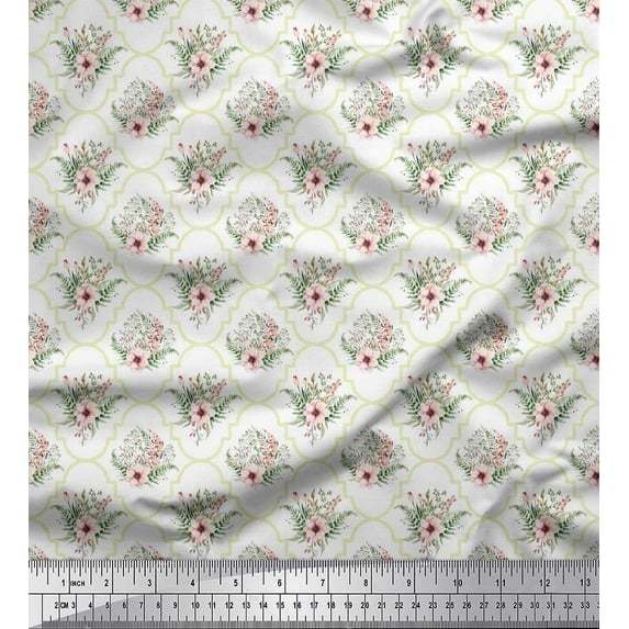 Soimoi White Viscose Chiffon Fabric Floral Damask Printed Craft Fabric by the Yard 42 Inch Wide