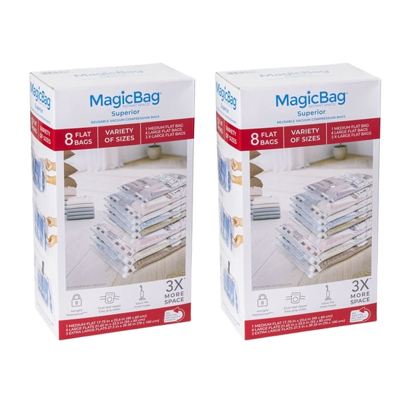 MagicBag Variety Pack Vacuum Storage Bags, 16 Pack Flat Compression Bags for Clothing & Bedding, Space Saving & Airtight