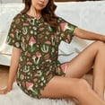 thumbnail image 4 of Gukieu Mushrooms and Autumn Print Women's Short-sleeved Pajama Set, Round Neck Button Top Elastic Shorts 2-piece Set, Summer Home Leisure Clothing-4X-Large, 4 of 6
