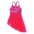 thumbnail image 4 of Raenseen Girls Kids Sleeveless Shiny Sequins Dance Leotard Dresses with Hair Tie Lyrical Latin Rose XXL, 4 of 5
