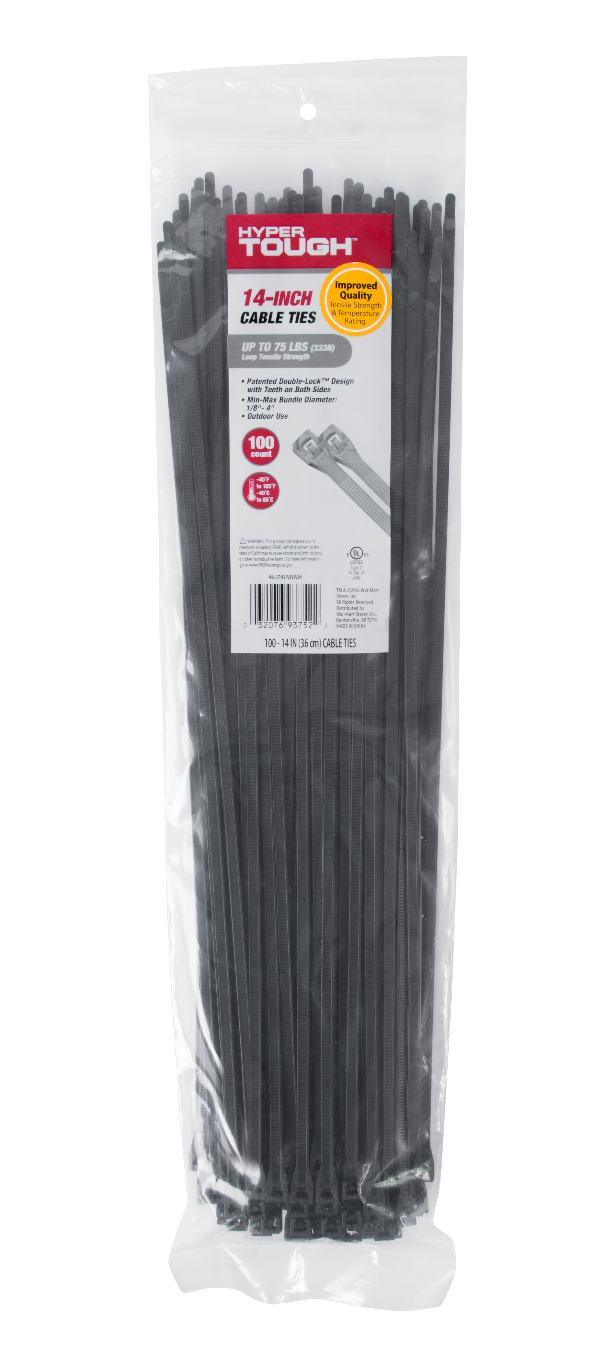 40 lb Tensile Strength CTS Brand Bag of 1,000 Black Nylon Cable Tie 14 Inch 