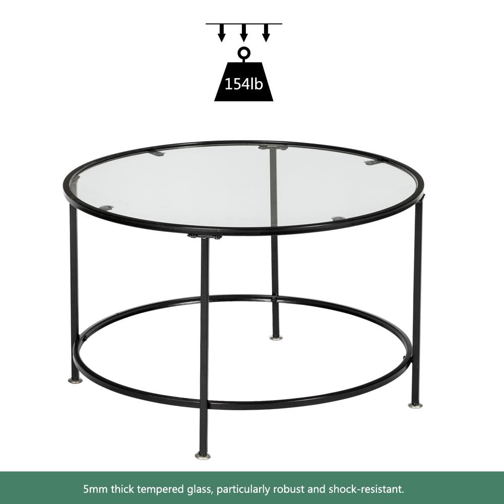 Ktaxon 26" Round Tempered Glass Coffee Table, Black
