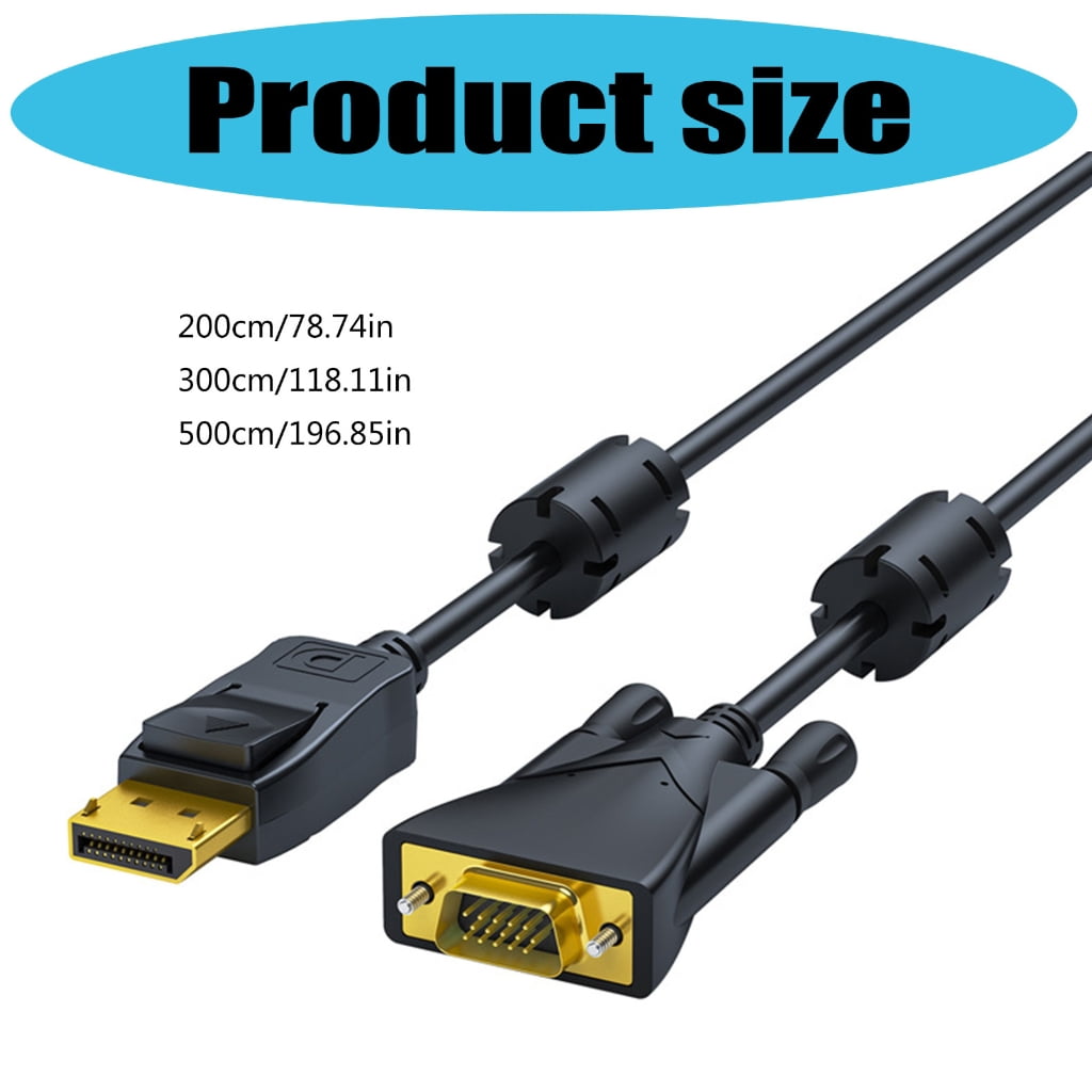 200/300/500cm DisplayPort to VGA Cable 1080P Video Converter Feature Double Magnetic Rings Enjoy Stable Transmission