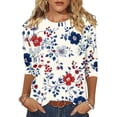 thumbnail image 2 of Lorytime Womens 4th of July Shirt Red White and Blue Outfits Patriotic Graphic Clothes 3/4 Sleeve Holidays Wear 11-Red M, 2 of 7