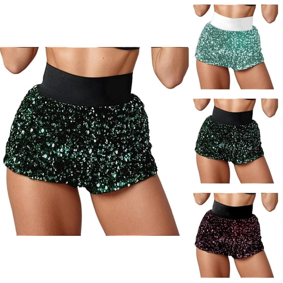 Sparkly Sequin Shorts for Women Summer Casual Elastic High Waist Shiny Sequins Hot Shorts Night Party Clubwear