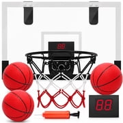 JoyStone Indoor Basketball Hoop Set with 3 Balls, Pro Mini Basketball Hoop for Door with Electronic Scoreboard for Kids & Adults
