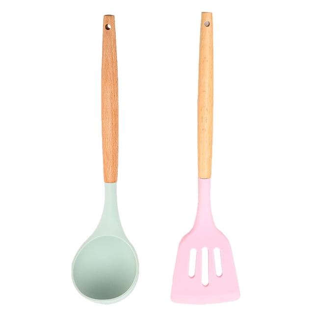 Juego de utensilios de madera de bambú del utensilio de cocina del silicón 2pcs - sistema del utensilio del silicón - utensilios de cocina del silicón SE del utensilio