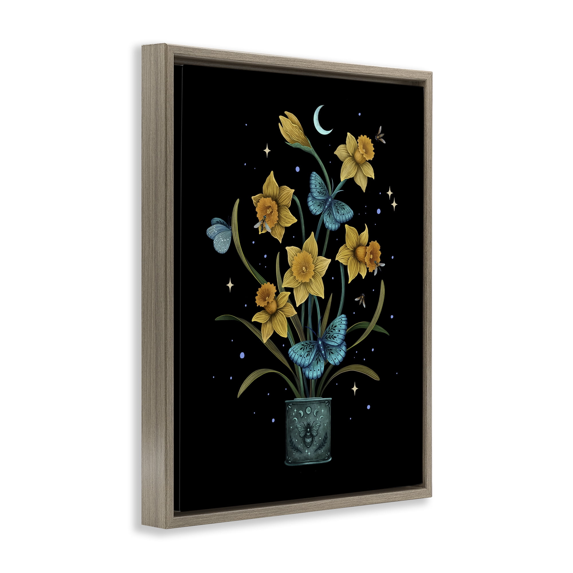 Stupell Industries Mystical March Daffodils Brown Framed Floater Canvas Wall Art, design by Episodic Drawings