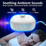 DreamCaster by Sharp Sound Machine Digital Alarm Clock Bluetooth Speaker 6 Sleep Sounds Blue LED Display