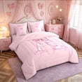 thumbnail image 2 of Manfei Pink Bow Letter A Print Bedding Comforter Set for Girls, Cute Initial Bows Queen Bedding Sets, Pink Reversible, 7-Piece, 2 of 7