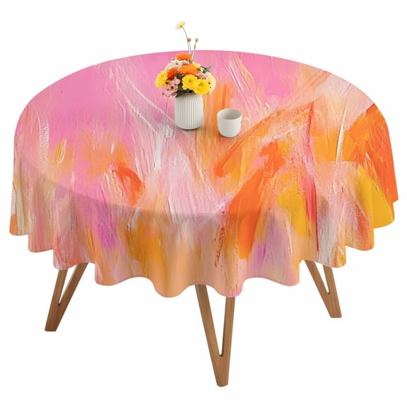 Pink Orange Round Tablecloth 54 inches Abstract Modern Minimalist Smear Art Waterproof Oil-Proof Table Cloth Round Table Cover for Holiday Party Picnic Dinner Decor Indoor and Outdoor Use