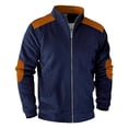 thumbnail image 2 of Men's Corduroy Jacket, Full Zip Patchwork Mock Neck Jackets Fall Winter Loose Mens Sport Coats With Elbow Patches, 2 of 8