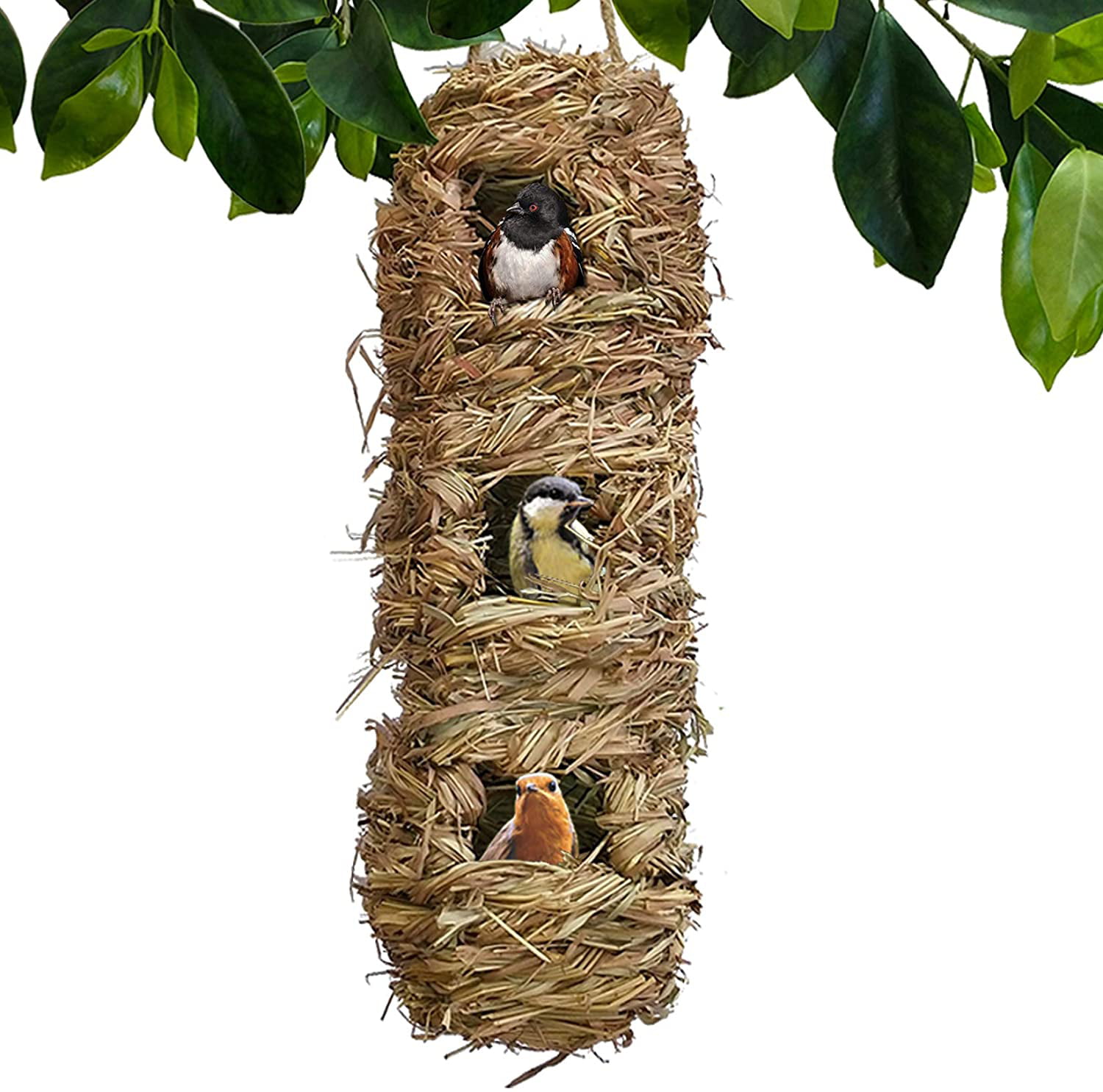 Wild Grass Hanging Birdhouse Finch Bird Nest Hut Ball Shape Tree Decoration 