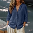 thumbnail image 6 of Only Moment Womens Tops 3/4 Sleeve V Neck Linen Blouses Business Casual Tops Zip Front V Neck Work Shirts Loose Fit Tunic Tops Navy,XL, 6 of 7