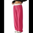 thumbnail image 3 of Pantalones Deportivos Anchos con Cintura de Contraste de Color y Hebilla de Cordón para Mujer. Rosa Roja S, 3 of 9