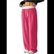 thumbnail image 3 of Pantalones Deportivos Anchos con Cintura de Contraste de Color y Hebilla de Cordón para Mujer. Rosa Roja S, 3 of 9