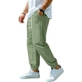 thumbnail image 4 of Domuza Mens Cotton Linen Pants Elastic Waist and Ankle Drawstring Baggy Style Lightweight Breathable Beach Pants Light Green M, 4 of 7