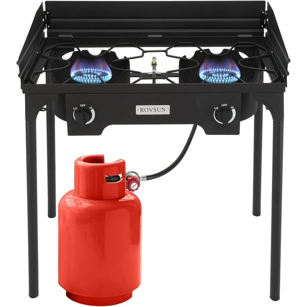 ROVSUN 2 Burner Outdoor Propane Gas Stove with Windscreen, 150,000 BTU