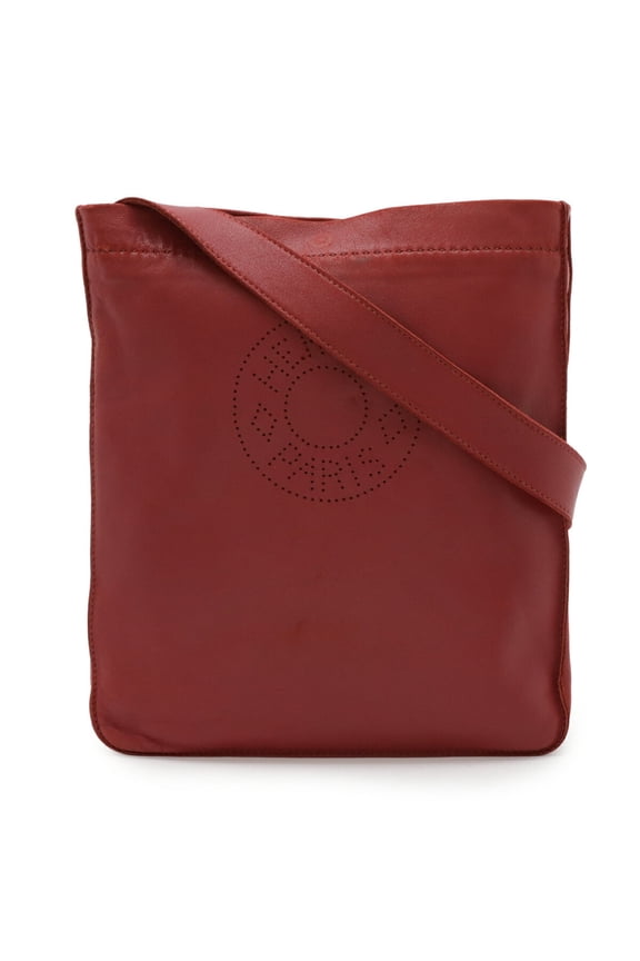 Pre-Owned HERMES Cru de Celle Shoulder Bag Pochette Perforated Lambskin Leather Pink Red N...