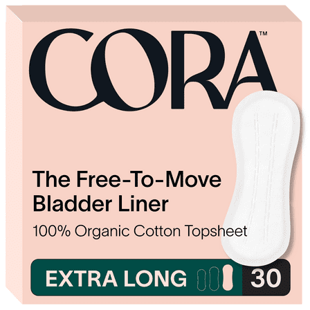 Cora 100% Organic Cotton Topsheet Bladder Incontinence Liners, Extra Long Length, 30 Count