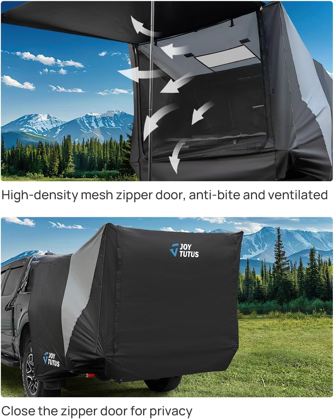 JOYTUTUS Truck Tent with Awning, Truck Bed Tailgate Tent Canopy (Only Fits Full-Size Truck with Soft Topper or Camper Shell)