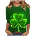 thumbnail image 1 of Diufon T-Shirts de la Saint-Patrick pour Femmes, Grande Taille, Imprimé Trèfle, Manches 3/4, Col Rond, 1 of 5