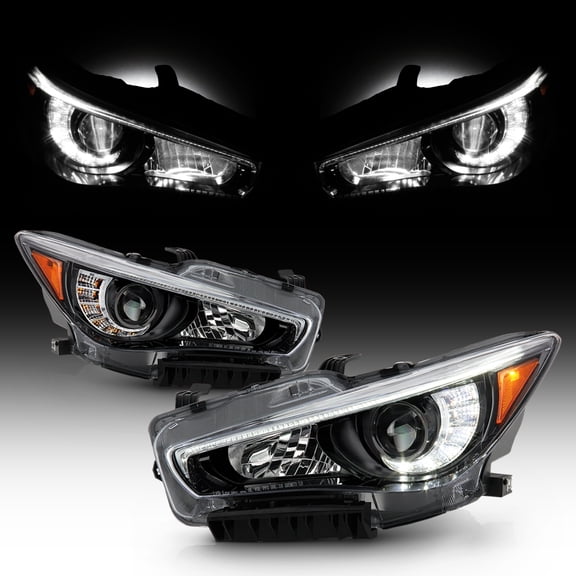 JDM BLACK For 2014-2022 INFINITI Q50 non-AFS LED Projector Headlights Left Right